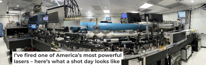 Inside a laser clean room. The beam is contained within the blue pipe. Ahmed Helal